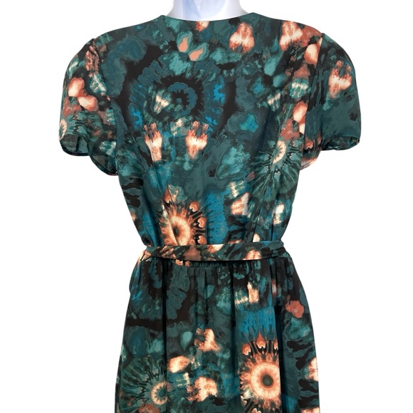 Whimsy Floral Wrap Dress in Teal Pattern - Picture 6 of 13
